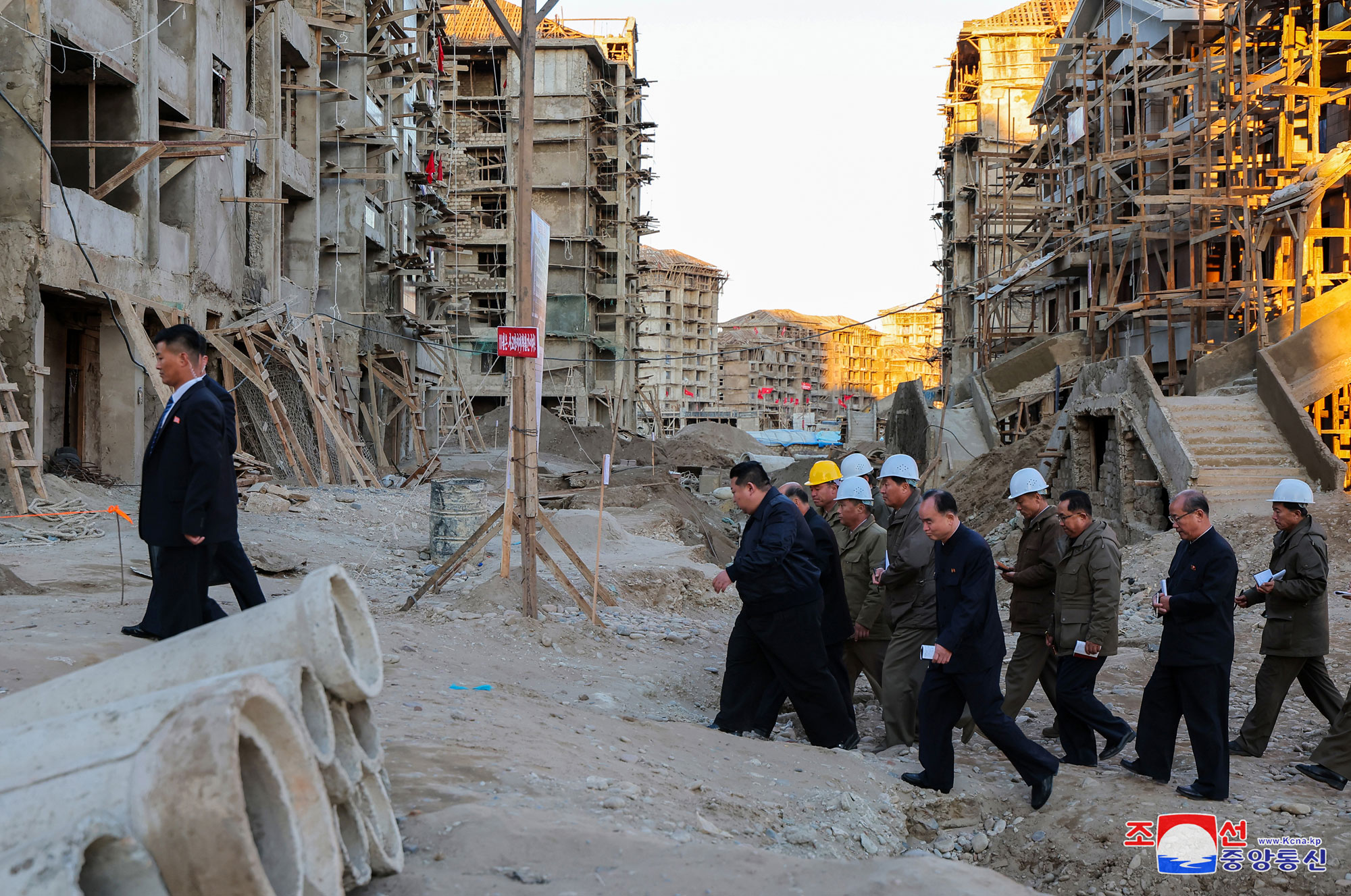 President of State Affairs Kim Jong Un inspects sites of reconstruction of flood-hit areas in North Phyongan Province