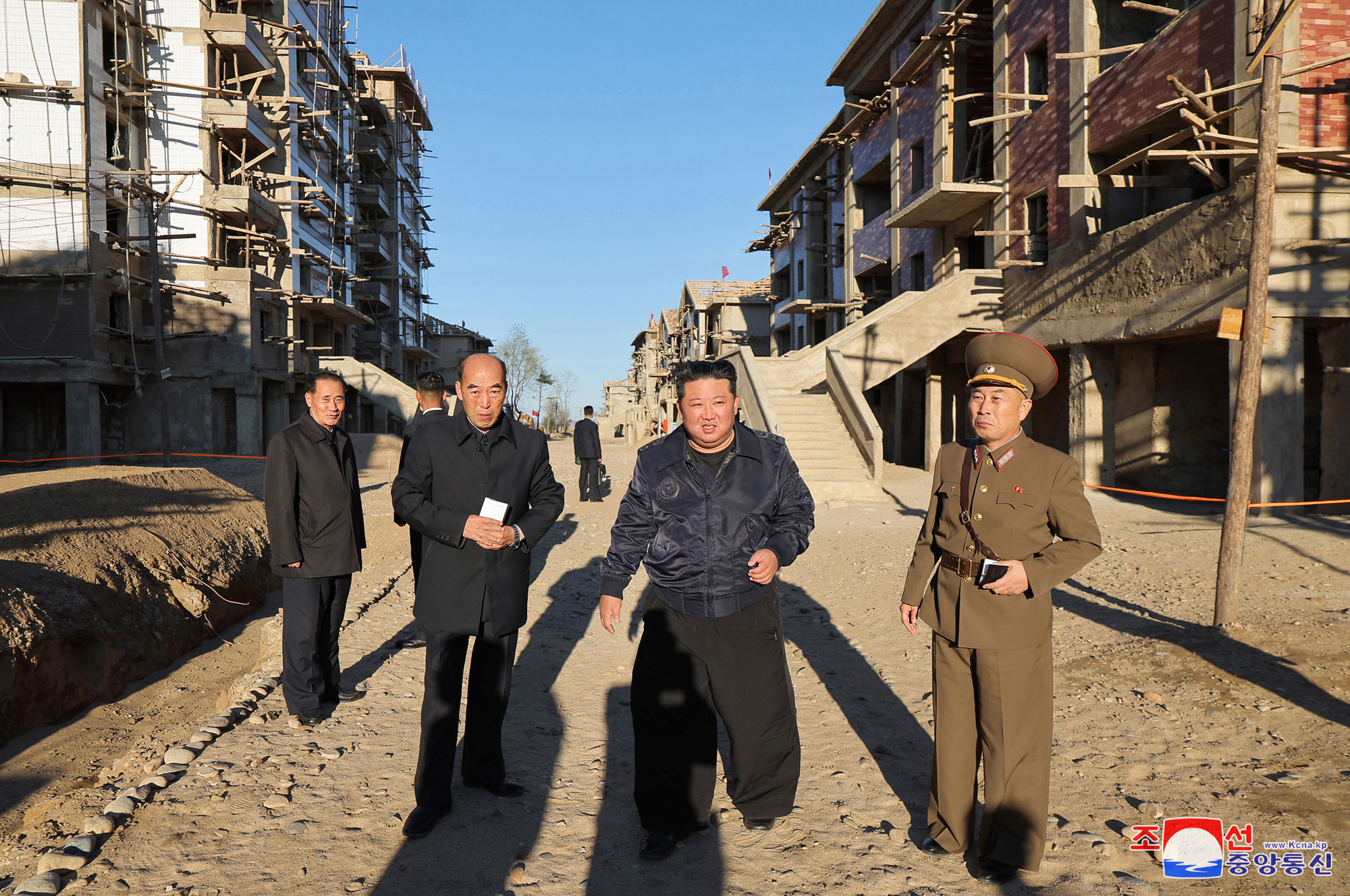 President of State Affairs Kim Jong Un inspects sites of reconstruction of flood-hit areas in North Phyongan Province