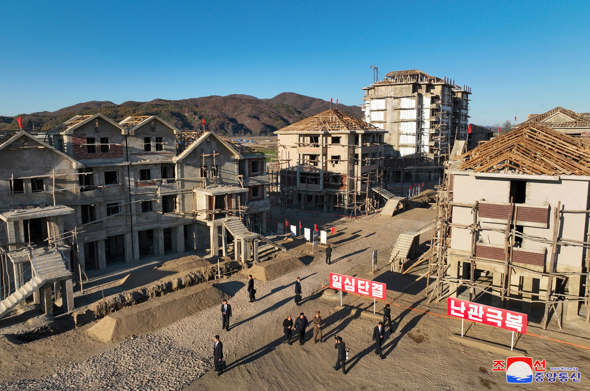 President of State Affairs Kim Jong Un inspects sites of reconstruction of flood-hit areas in North Phyongan Province