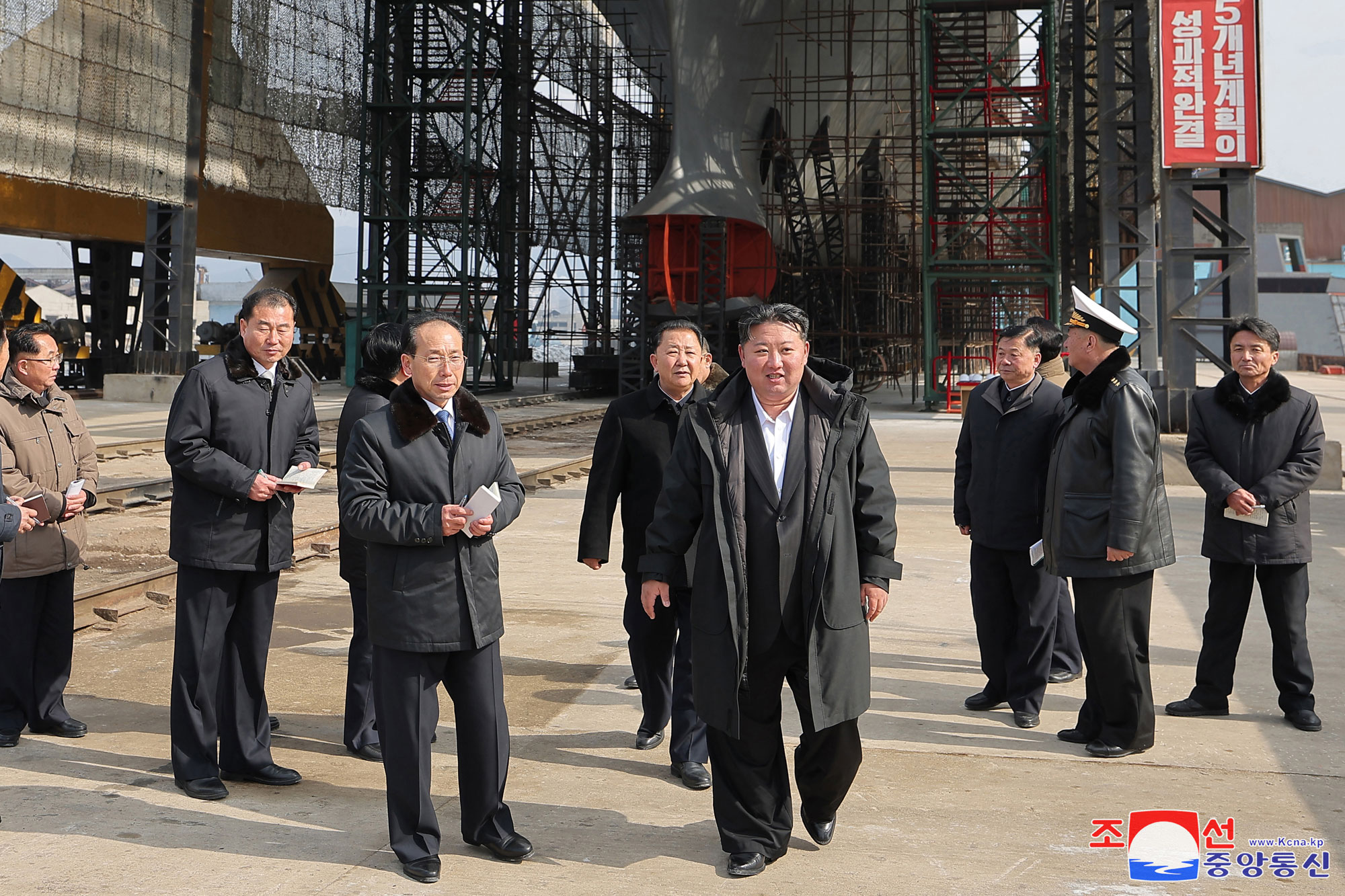 President of State Affairs Kim Jong Un inspects major shipyards to learn about warship building and advance strategic policy for epochal development of shipbuilding industry